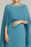 Load image into Gallery viewer, Blue Flowy Chiffon Boat Neck Maxi Mother of the Bride Dress