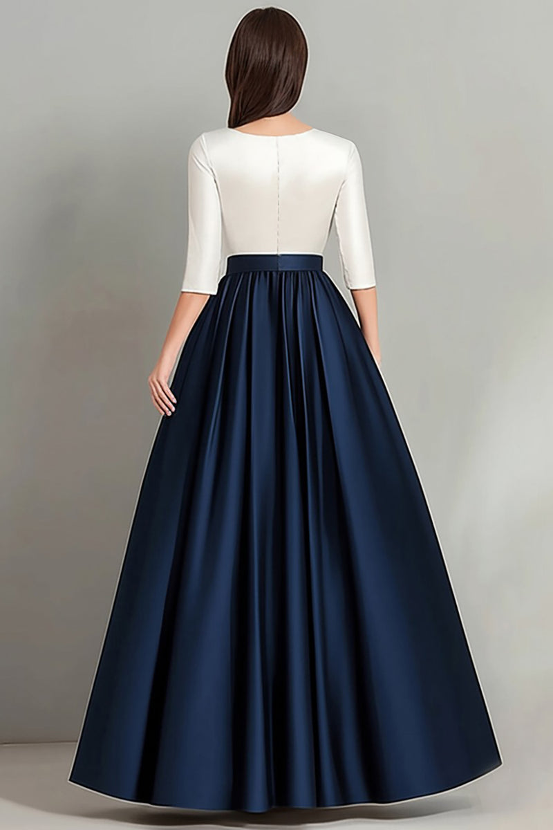Load image into Gallery viewer, Elegant White Navy Pleated Mother of the Bride Dress