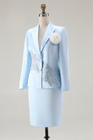 Load image into Gallery viewer, Elegant Blue V-Neck Knee Length Floral Mother of the Bride Dress