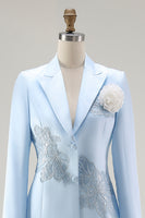 Load image into Gallery viewer, Elegant Blue V-Neck Knee Length Floral Mother of the Bride Dress