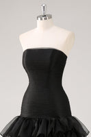 Load image into Gallery viewer, Elegant Black Strapless Tiered Maxi Organza Formal Dress with Slit