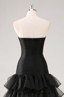Load image into Gallery viewer, Elegant Black Strapless Tiered Maxi Organza Formal Dress with Slit