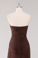 Load image into Gallery viewer, Chiffon Dark Brown Strapless Tiered Long Sheath Formal Dress