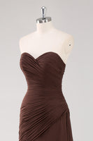 Load image into Gallery viewer, Chiffon Dark Brown Strapless Tiered Long Sheath Formal Dress