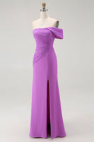 Load image into Gallery viewer, Purple Off the Shoulder Chiffon Ruched Maxi Formal Dress with Slit