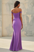Load image into Gallery viewer, Elegant Purple Off the Shoulder Sweetheart Long Formal Dress