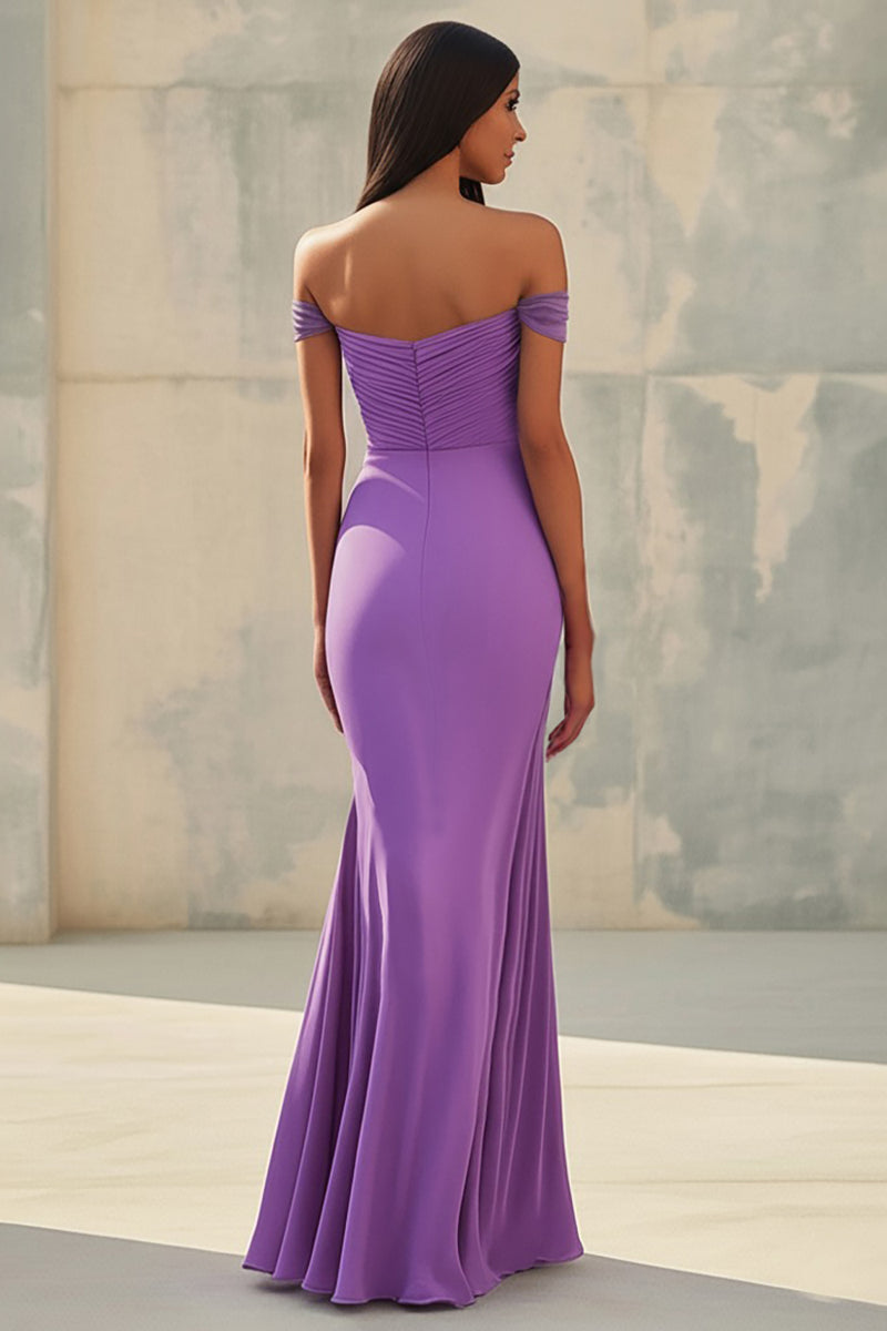 Load image into Gallery viewer, Elegant Purple Off the Shoulder Sweetheart Long Formal Dress