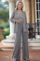 Load image into Gallery viewer, Grey Long Sleeves Separates Prom Jumpsuits with Sequined Jacket