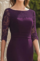Load image into Gallery viewer, Sheath Lace Dark Purple 3/4 Sleeves Mother of the Bride Dress