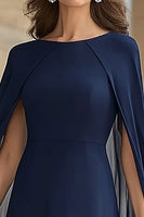 Load image into Gallery viewer, Navy Scoop Neck Chiffon Mother of the Bride Dress with Cape