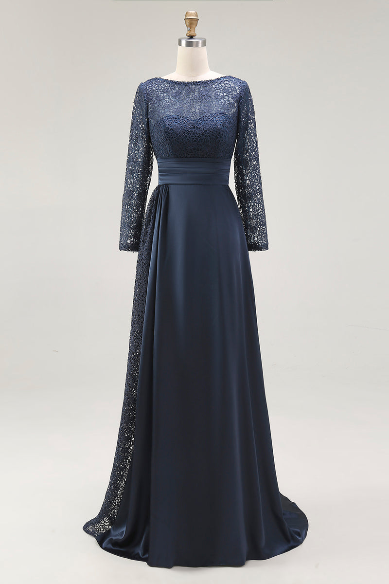 Load image into Gallery viewer, Navy A Line Lace Floor Length Mother of the Bride Dress