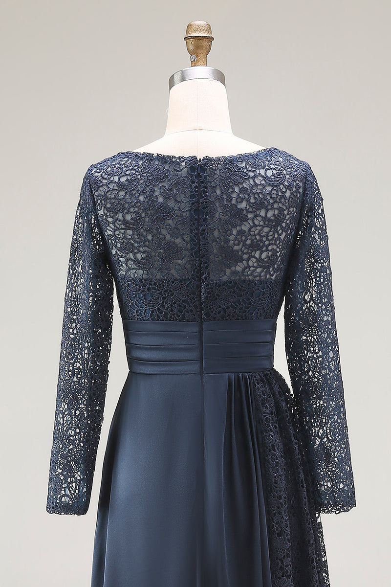 Load image into Gallery viewer, Navy A Line Long Sleeves Mother of the Bride Dress with Lace