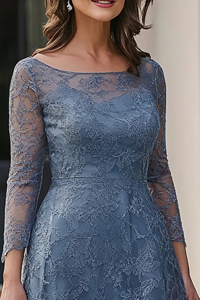 Load image into Gallery viewer, Dusty Blue Lace A-Line Tea Length Mother of the Bride Dress