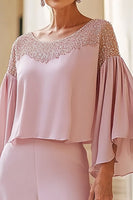 Load image into Gallery viewer, 2 Piece Chiffon Flutter Sleeves Pink Beaded Mother of the Bride Pantsuit