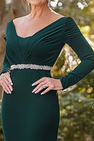 Load image into Gallery viewer, Satin Sheath Dark Green Mother of the Bride Dress with Beading