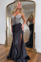 Load image into Gallery viewer, Black Mermaid Sweetheart Long Prom Dress with Slit