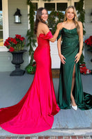 Load image into Gallery viewer, Sparkly Dark Green Corset Mermaid Long Prom Dress with Slit