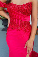 Load image into Gallery viewer, Sparkly Dark Green Corset Mermaid Long Prom Dress with Slit