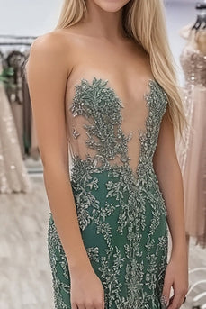 Agave Sparkly Sheath Strapless Prom Dress with Lace