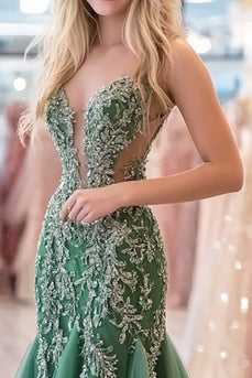 Sparkly Agave Tulle Sweetheart Long Prom Dress with Appliques
