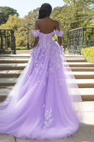 Load image into Gallery viewer, Lilac Appliqued Off The Shoulder A Line Prom Dress with Slit