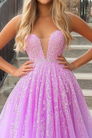 Load image into Gallery viewer, Lilac Floor Length Ball Gown Prom Dress with Appliques