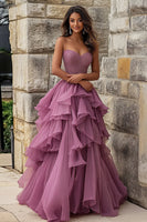 Load image into Gallery viewer, Women Vintage Mauve Sweetheart Ball Gown Ruffled Prom Dress Beaded Floor Length Formal Dress