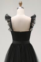 Load image into Gallery viewer, Black A Line Square Neck Tulle Tiered Tea Length Formal Dress