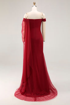 Cabernet Sheath Off the Shoulder Long Formal Dress