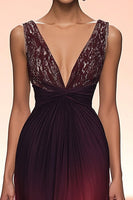 Load image into Gallery viewer, Sparkly Burgundy V-Neck A Line Long Formal Dress