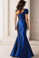 Load image into Gallery viewer, Dark Blue Mermaid Ruched One Shoulder Long Formal Dress