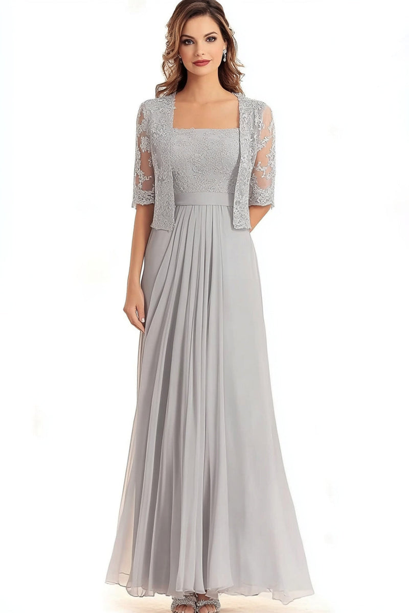 Load image into Gallery viewer, 2 Piece A Line Silver Chiffon Mother of the Bride Dress with Jacket