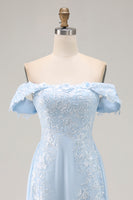 Load image into Gallery viewer, Sky Blue Mermaid Off The Shoulder Mother of the Bride Dress with Lace