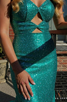 Load image into Gallery viewer, Sparkly Green Sweetheart Mermaid Prom Dress with Slit