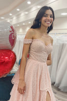 Load image into Gallery viewer, Glitter Blush Sweetheart Tiered Prom Dress with Slit
