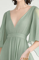 Load image into Gallery viewer, Dusty Sage A Line Chiffon V-Neck Long Formal Dress