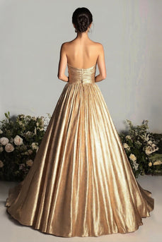 Glitter Gold Ball Gown Sweetheart Long Formal Dress
