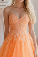 Load image into Gallery viewer, Ball Gown Orange Sweetheart Maxi Prom Dress with Lace Appliques
