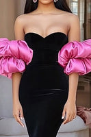 Load image into Gallery viewer, Black Velvet Mermaid Strapless Floor Length Prom Dress
