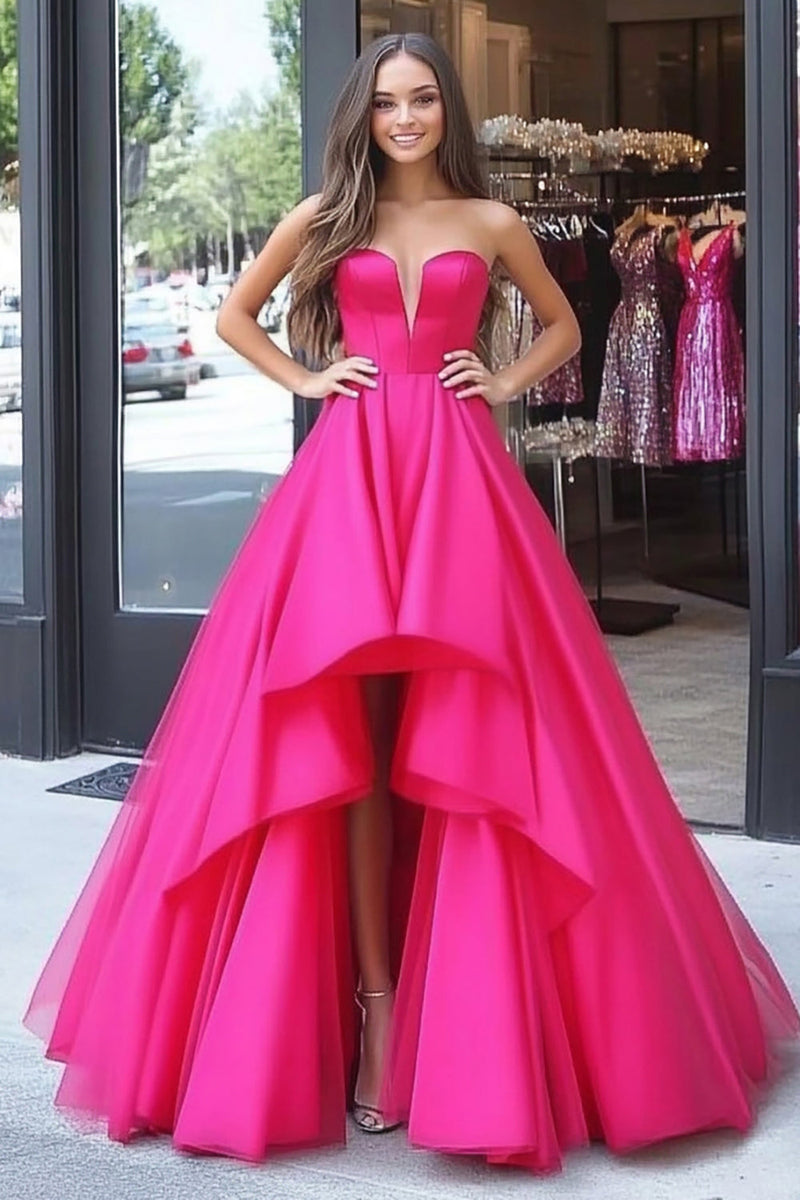 Load image into Gallery viewer, Ball Gown Satin Fuchsia Corset Floor Length Prom Dress