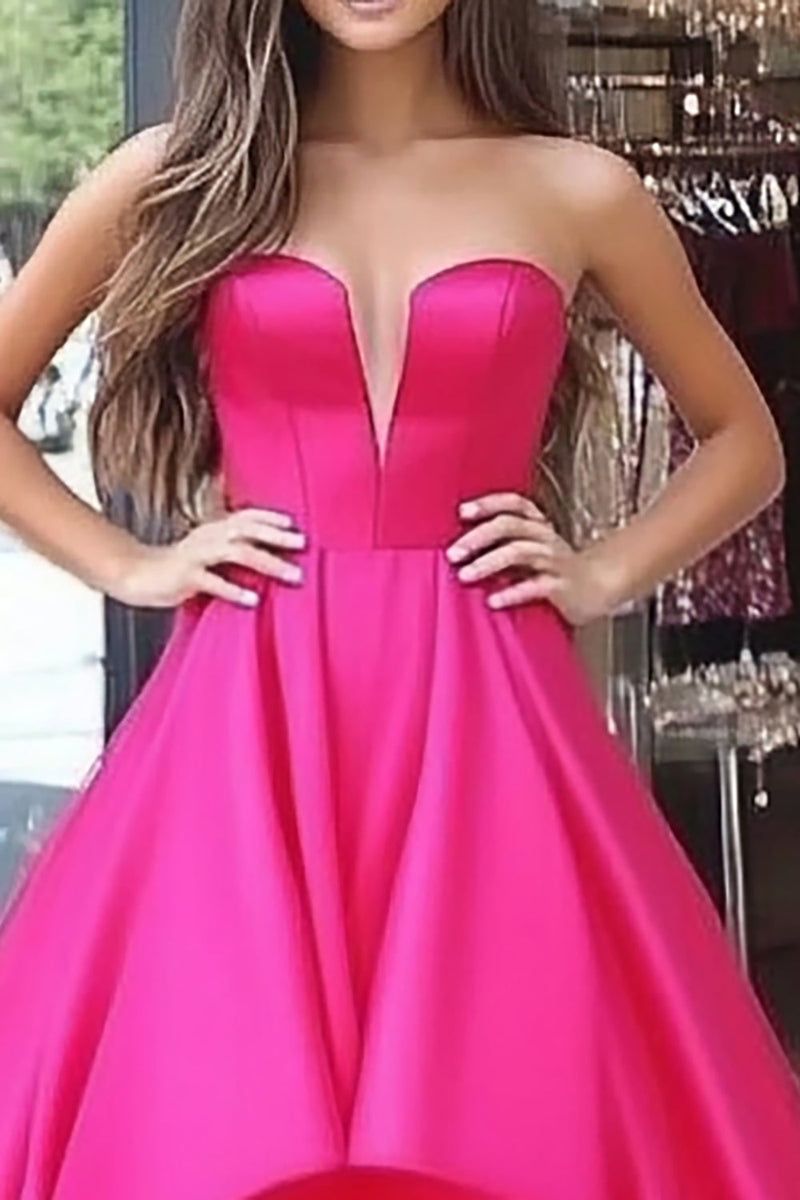 Load image into Gallery viewer, Ball Gown Satin Fuchsia Corset Floor Length Prom Dress