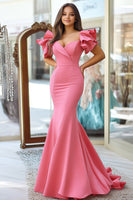 Load image into Gallery viewer, Pink Satin Mermaid Ruffled Long Prom Dress