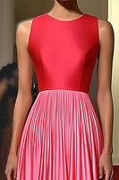 Load image into Gallery viewer, Red Pink Jewel Neck Satin A Line Pleated Red Carpet Dress