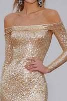 Load image into Gallery viewer, Sparkly Champagne Sequin Formal Dress with Long Sleeves