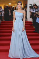 Load image into Gallery viewer, Sky Blue One Shoulder A Line Long Formal Dress