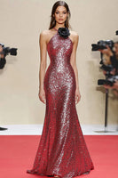 Load image into Gallery viewer, Sequin Sheath Red Sparkly Floor Length Formal Dress