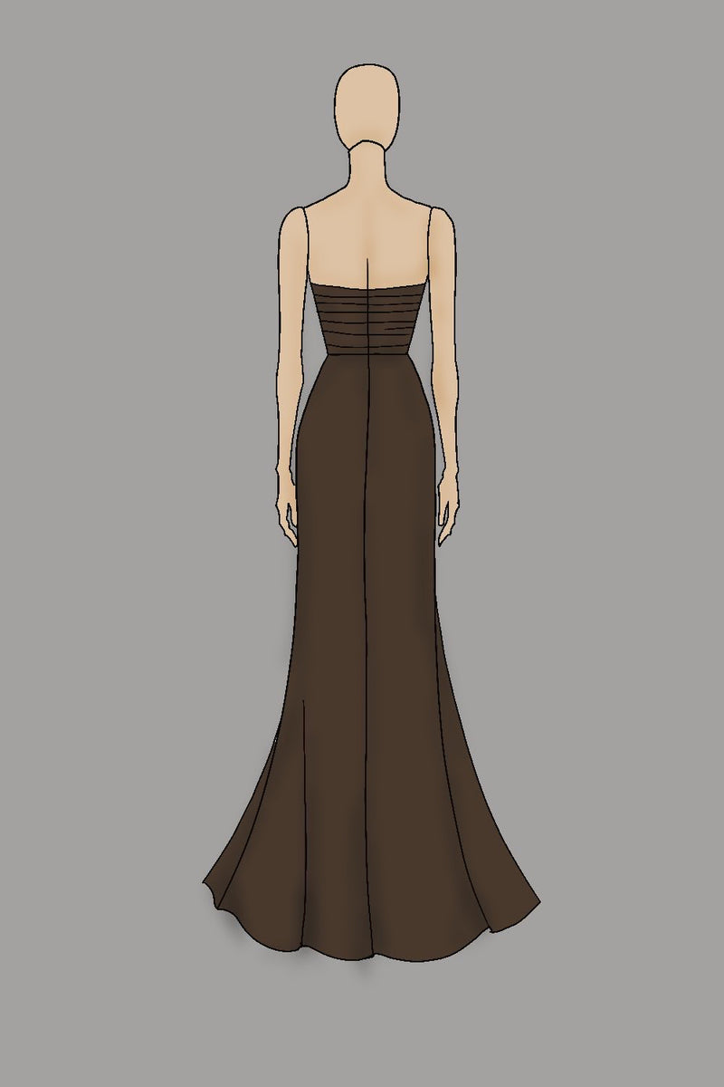 Load image into Gallery viewer, Coffee Strapless Sheath Ruched Floor Length Gala Dress