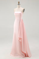 Load image into Gallery viewer, Elegant Pink Mermaid Strapless Satin Ruffled Long Gala Dress