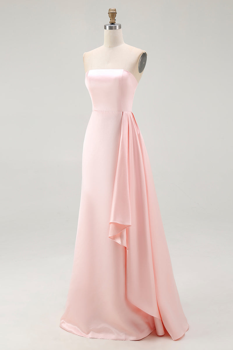 Load image into Gallery viewer, Elegant Pink Mermaid Strapless Satin Ruffled Long Gala Dress