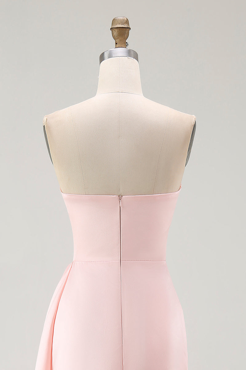 Load image into Gallery viewer, Elegant Pink Mermaid Strapless Satin Ruffled Long Gala Dress